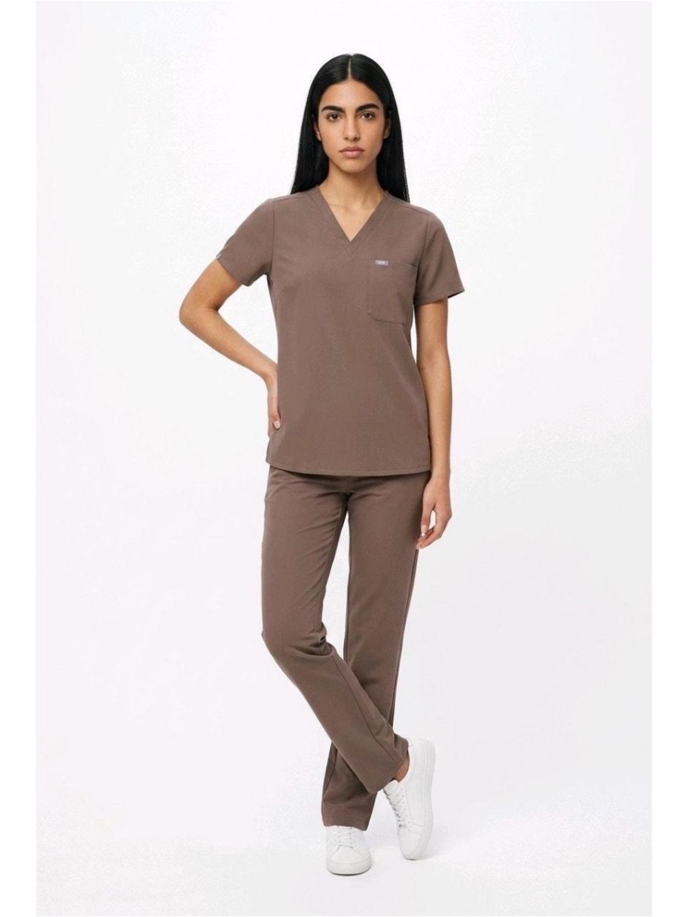 FIGS Catarina One Pocket Scrub Top in Espresso
